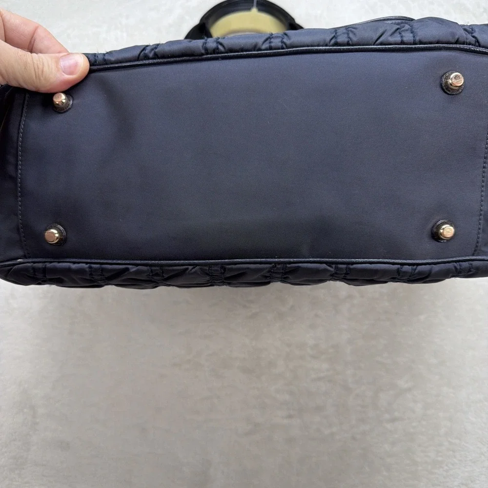 Coach‎ Tote Bag Women's Navy Nylon Leather Trim Shoulder Purse Zip Top